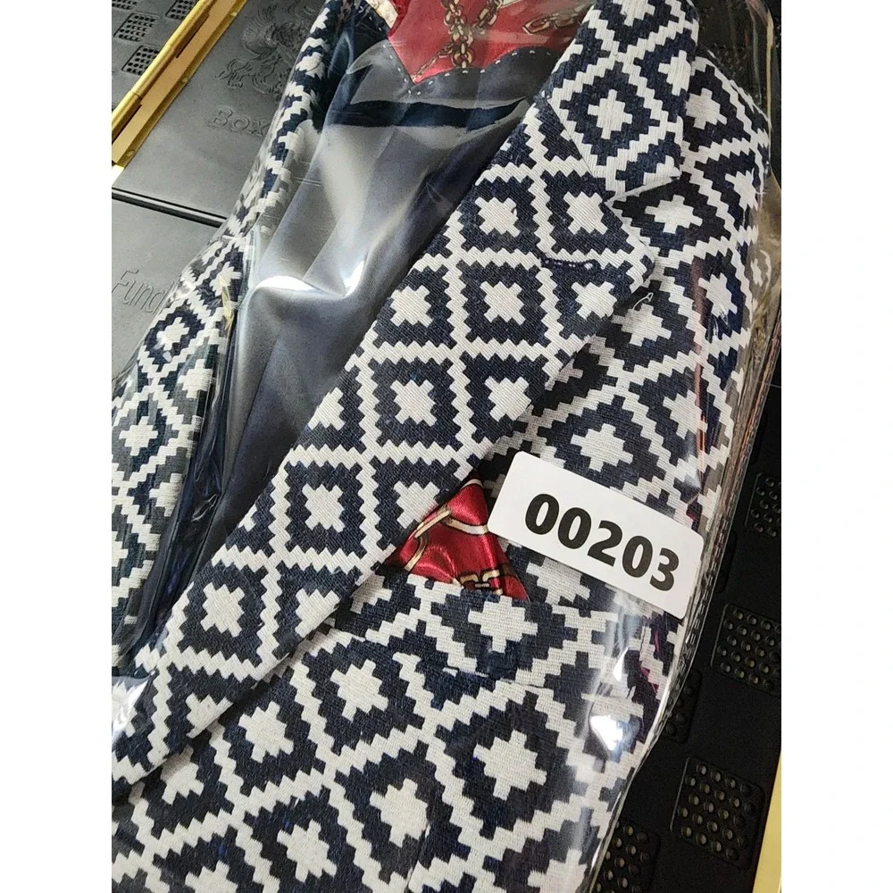 Elie Balleh Milano Italy Urben Blazer Mens M 38-40 Navy Geometric UEBBW2061-1 - Picture 9 of 9
